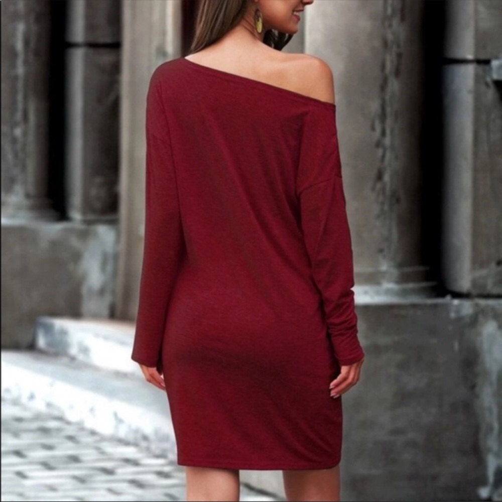 Soft Boat Neck Long Sleeve Solid Dress - Picture 12 of 14